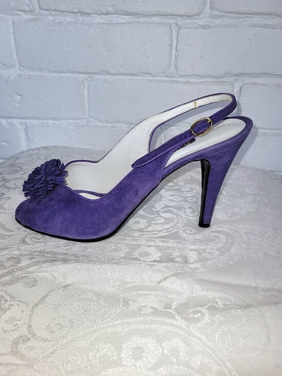 Vintage Purple Suede Slingbacks with Rosette Detail Size EU 39 - Picture 6 of 11